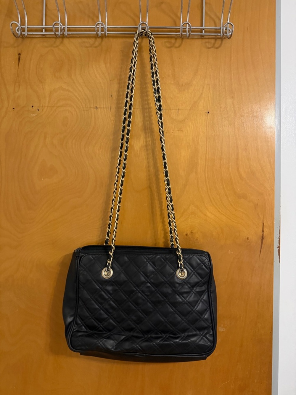 Quilted Black Chain-Handle Crossbody Bag